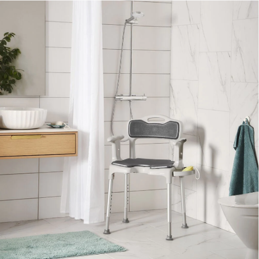 Bathing Aid Swift Shower Stool with Armrests and Back Support